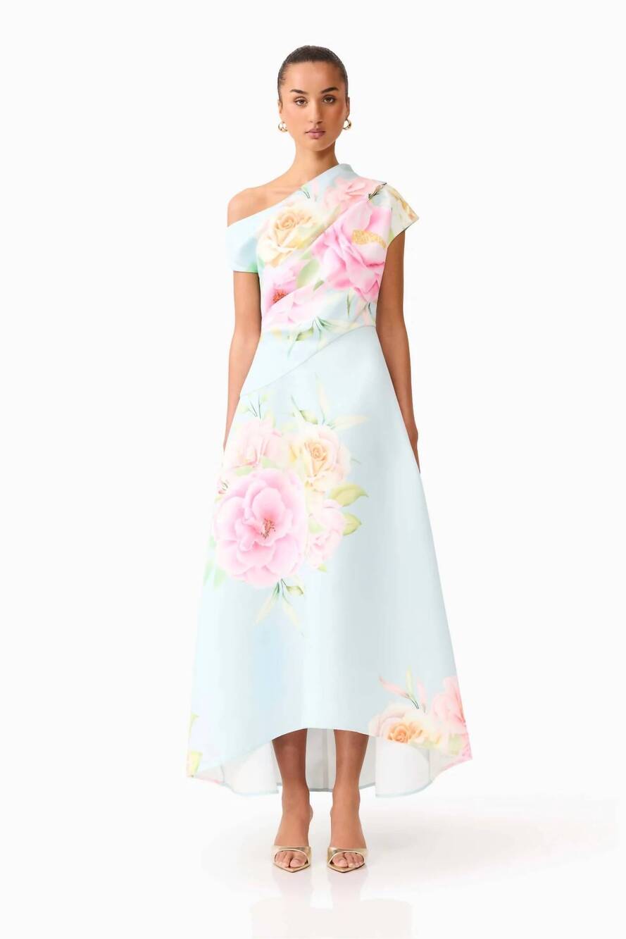 NEW ELLIATT harper asymmetrical gown in baby blue floral